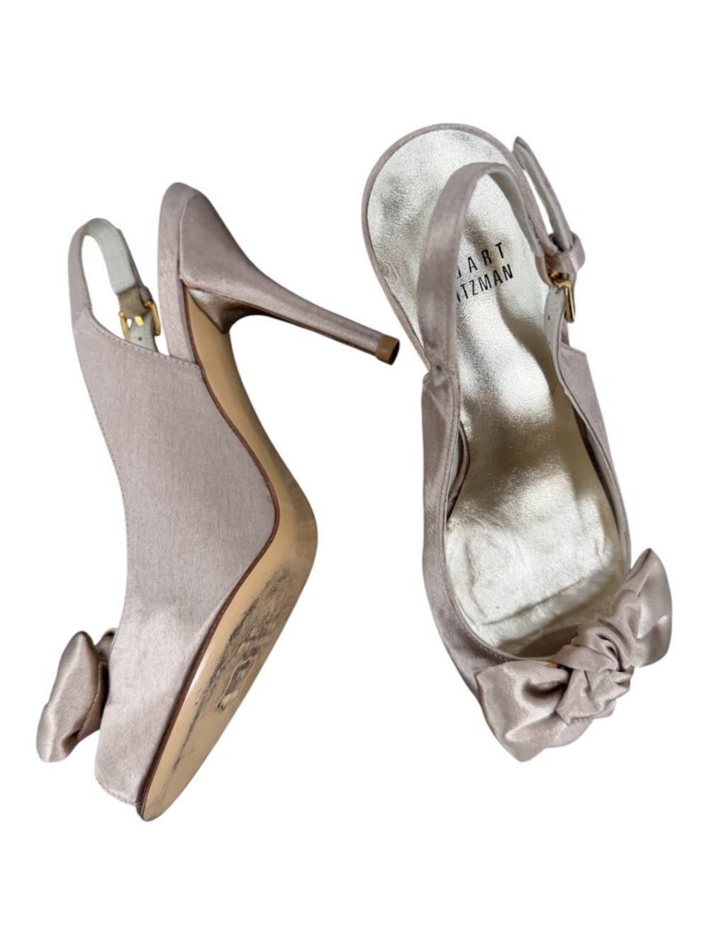 Stuart Weitzman Prettybow Blonde Satin Slingback Heels Bow Pumps Cocktail 5.5